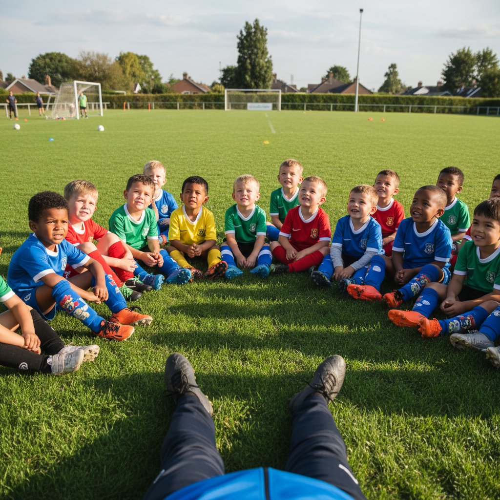 Football training session with young athletes