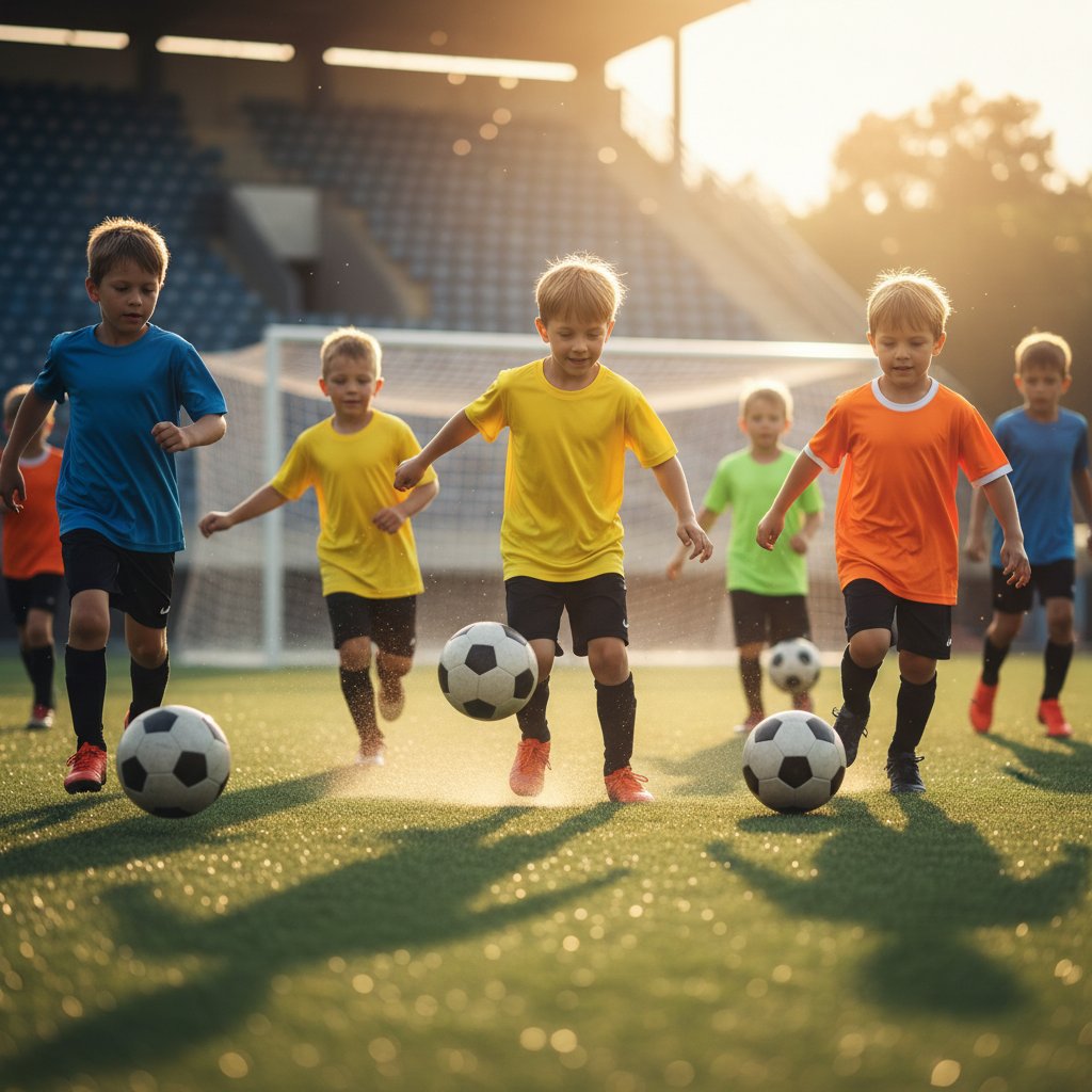 Children participating in football training session at Baciqi youth academy in London